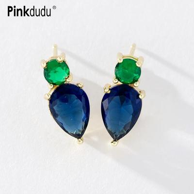 Orecchini a goccia geometrici freschi alla moda con zirconi blu royal semplici, per regali da donna PD1142
