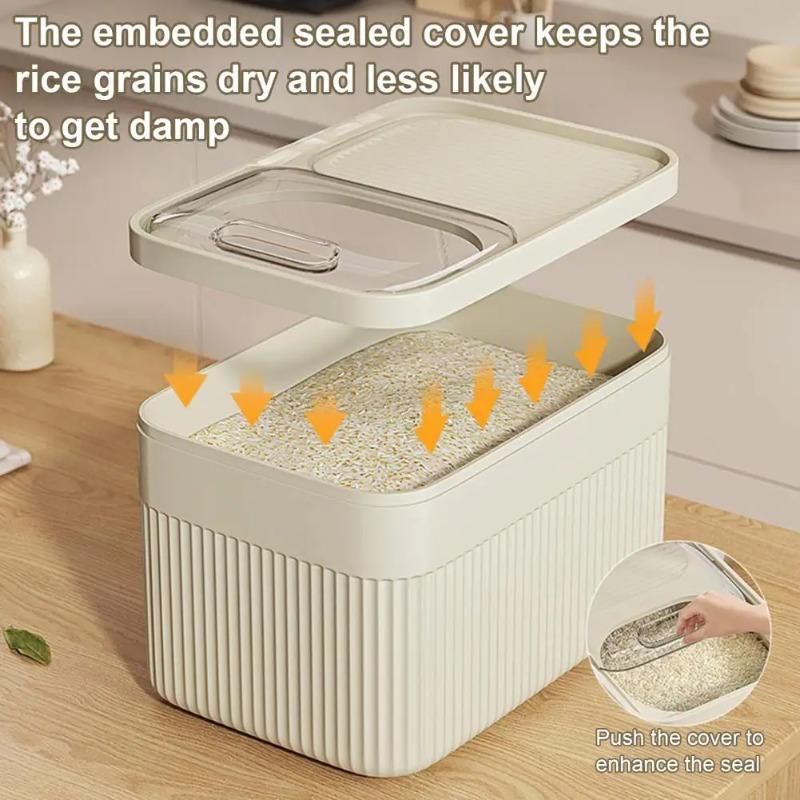 Rice Bucket with Measuring Cup Transparent Cover Food Grade Plastic Sealed Pet Food Storage Container