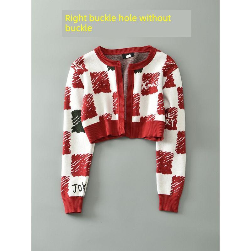 

Nx452 Gingham Cardigan Stylish Niche Style Sweater Red/thickened/no buckle S