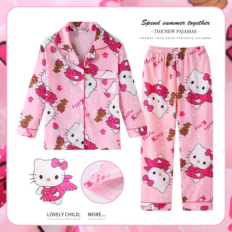 Children's Spring/Autumn Cartoon Print Pajamas, Long-Sleeve Cardigan Style for Boys and Girls
