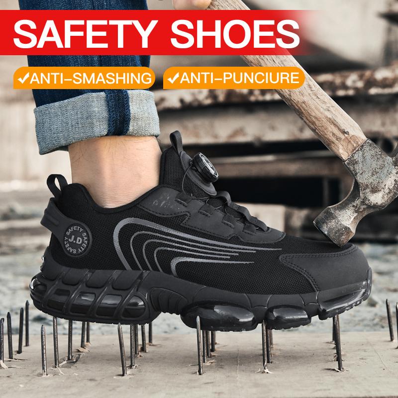 

Fashion Air Cushion Safety Shoes Men Steel Toe Sneakers Rotated Button Stab-Proof Anti-smash Men s Work Safety Boots Man Work Shoes 36 чёрный