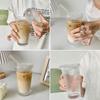 375Ml Stripe Glass Cup with Lid Straw Japanese Style Drinking Chic Mugs Milk Coffee Drinkware Tea Birthday Gifts Whiskey Glasses