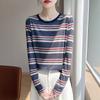 Spring/Summer New Style Round-neck Knitted Sweater Long-Sleeve Women's Printed Multi-color Loose-Fitting Base Layer Shirt