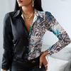 Spring Autumn Women Officewear Blouse Women Fashion Elegant Scarf Chain Print Button Design Shirt Long Sleeve Patchwork