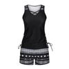 Set Costume da Bagno Tankini da Donna Nero e Grigio con Stampa Geometrica e Incrocio a V