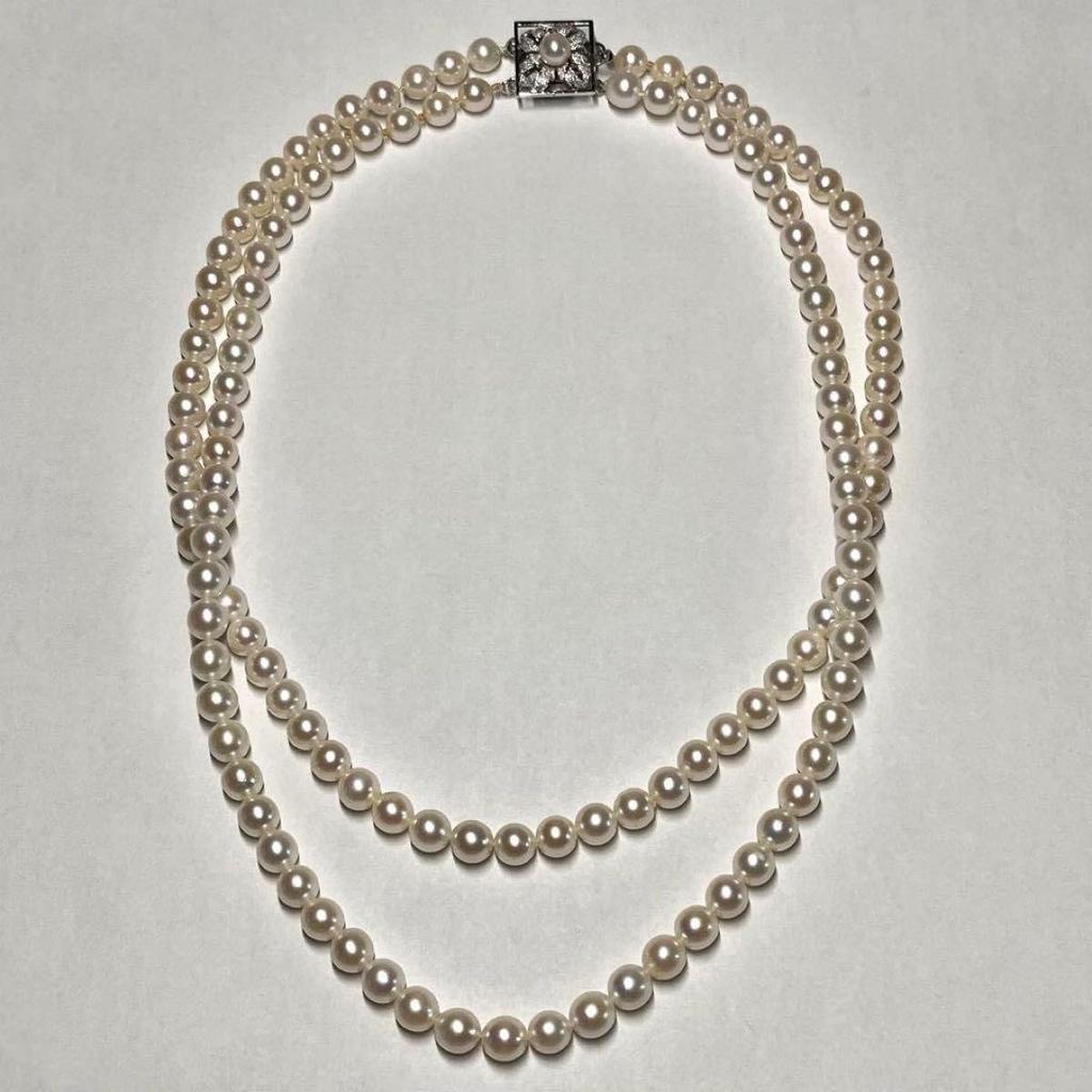 Used [Certificate of authenticity included] Akoya pearl 2 strand necklace pearl silver SILVER stamp 6.5mm pearl necklace