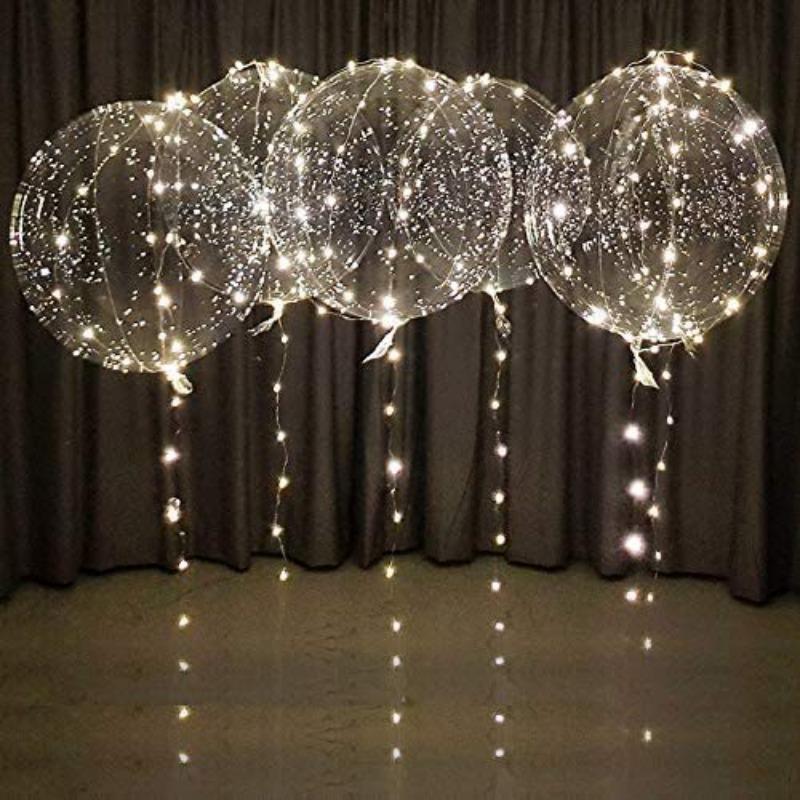 10-Pack Glowing Balloons with Helium Bobo Ball, 20-Inch LED Colorful Warm Transparent Light-up Bobo Ball Set