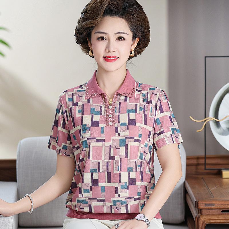 

Mulberry Silk Short-Sleeve T-Shirt for Middle-Aged and Elderly Women - Summer Top L (Recommended 80-100 jin) розовый