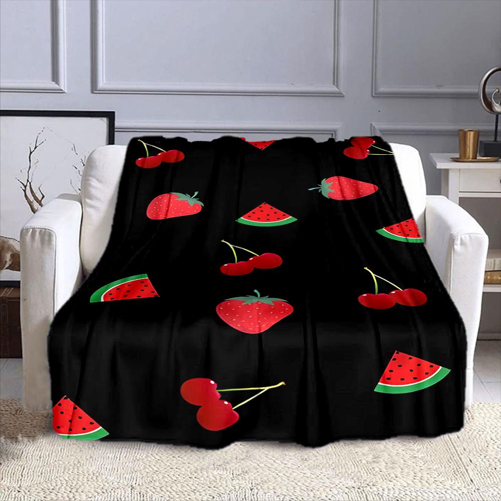 "Fruit Pattern Blanket with Cherries & Watermelon" Patterned flannel blanket perfect for the bedroom living room, sofa, or a little nap