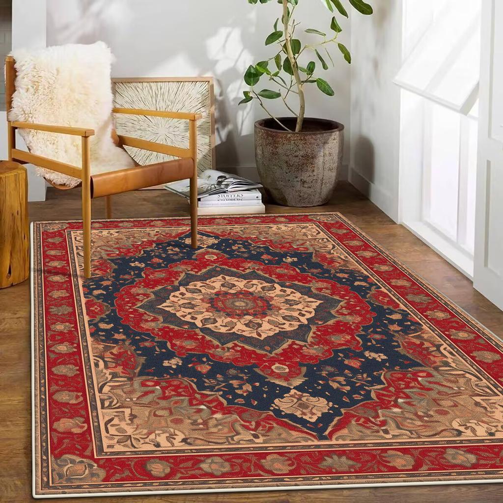 Retro Bohemian Persian Red Carpet for Living Room Comfortable Soft Non-slip Bedroom Rugs Classical Entrance Door Mat Washable