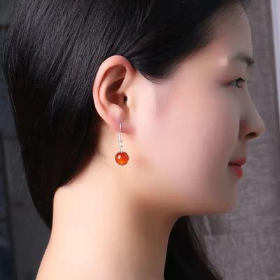 Agate Ball Bead Earrings Women 'S Chalcedony Earrings Simple Women 'S Fashion Spinach Green Chalcedony Chalcedony Earrings
