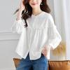 New Spring Pure Cotton Long-sleeved Shirt for Women Chinese Round Neck Jacquard Chic Top for Women Long-sleeved Shirt