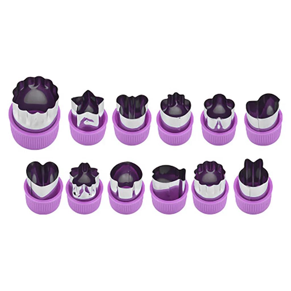 12Pcs Vegetable Fruit Cutter Star Shape Fondant Cake Cookie Plunger Mould Stainless Steel Mold Cutter Tools Kitchen Accessories