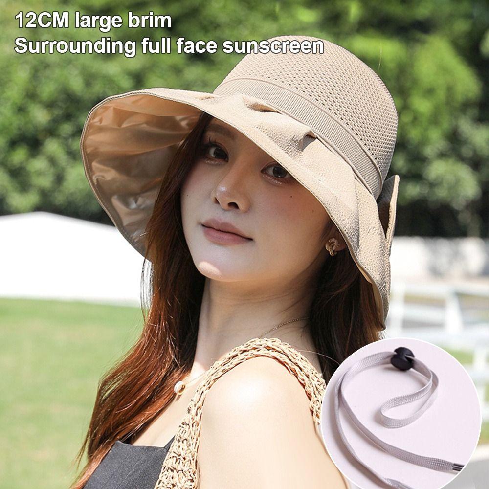 Fashion Uv Protection Woman'S Sun Hat Breathable Sun-Protective Bucket Hat Cute Bow Summer Fisherman Cap For Tourism Vacation