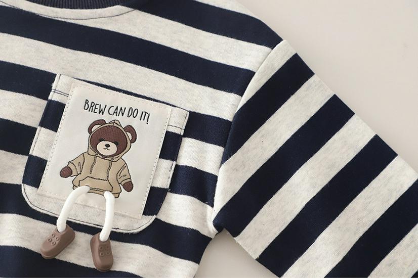 Boys' Korean Style Striped Hoodie Two-Piece Set - Trendy Children's Spring & Autumn Fashion
