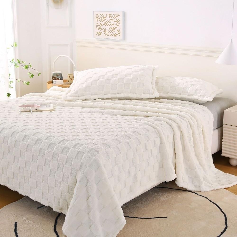 Solid Color Fleece Blanket Thick Warm Bed Blanket Travel Blanket Sofa Blanket  All Season