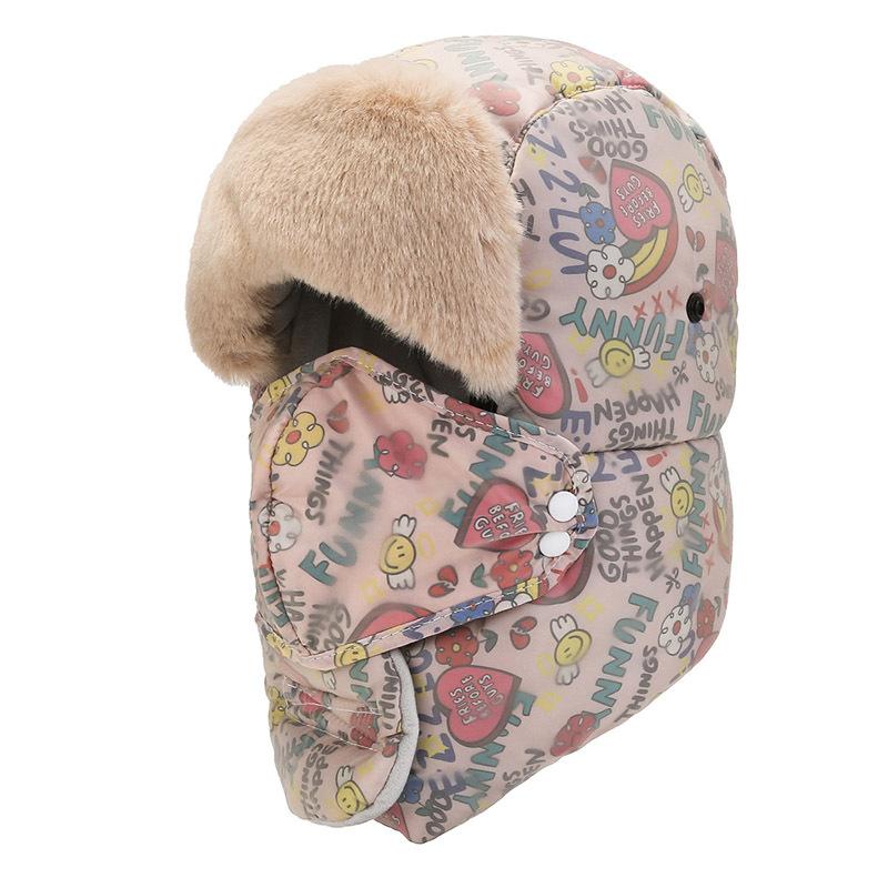 

Bomber Hat Winter Thick Outdoor Warm Hat Women s Riding Cold-Proof Wind-Proof Hat Print Velvet Hat Without Glasses розовый