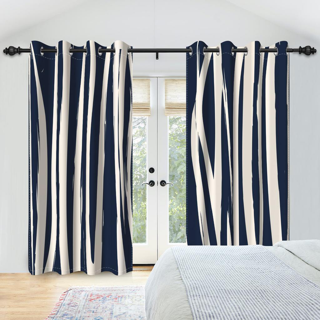 Lichtblockierende Abstrakte Linienkunst Vorhänge Beige Marine Minimalistische Schlafzimmer Wohnzimmer Dekor Thermische Fenster Vorhänge Modern Polyester Waschbar