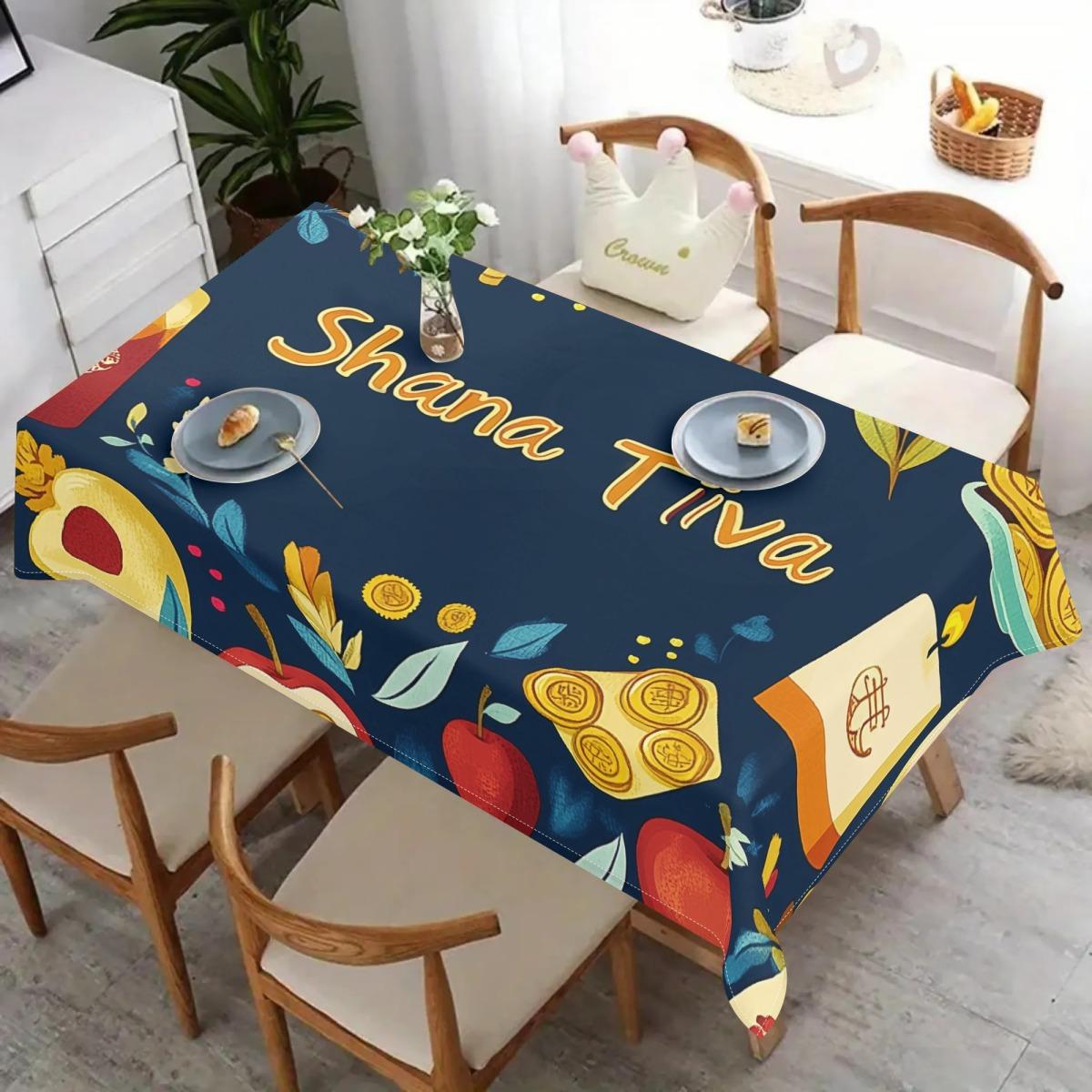Shana Tova Granaatappel Honingpot Tafelkleed voor Tafeldecoratie Rosh Hashanah Thema Keuken Eettafel Kleed Joods Nieuwjaar Decor 140x140cm