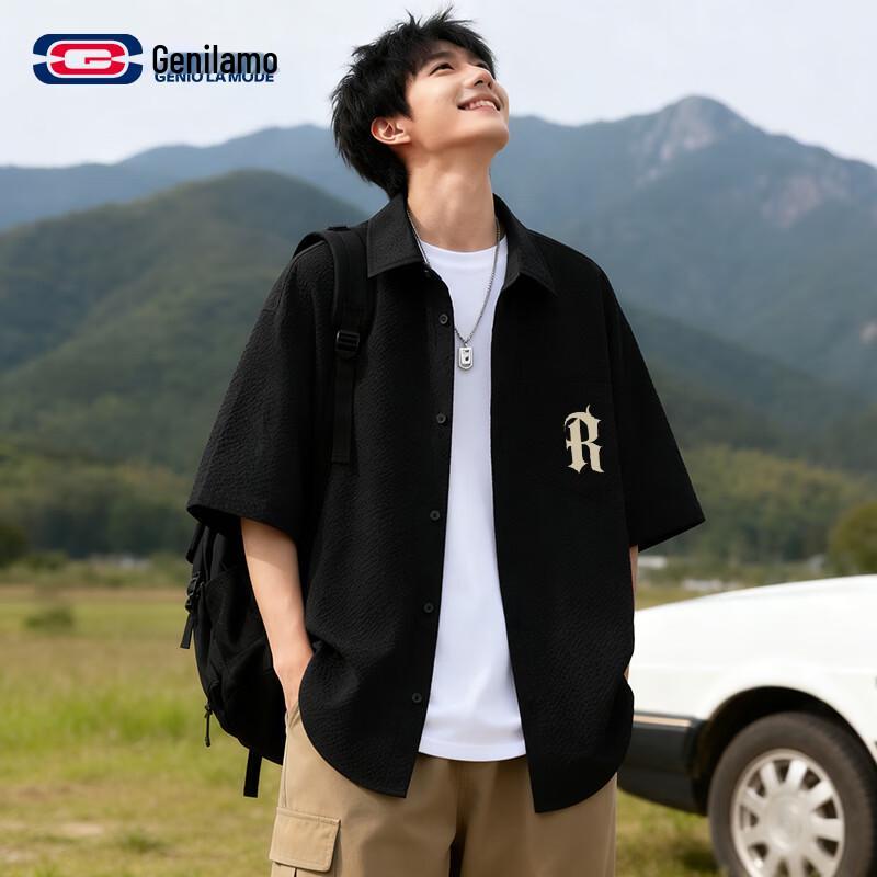 GENIOLAMODE Men s Waterproof Stain-Resistant Short-Sleeve Casual Shirt XL