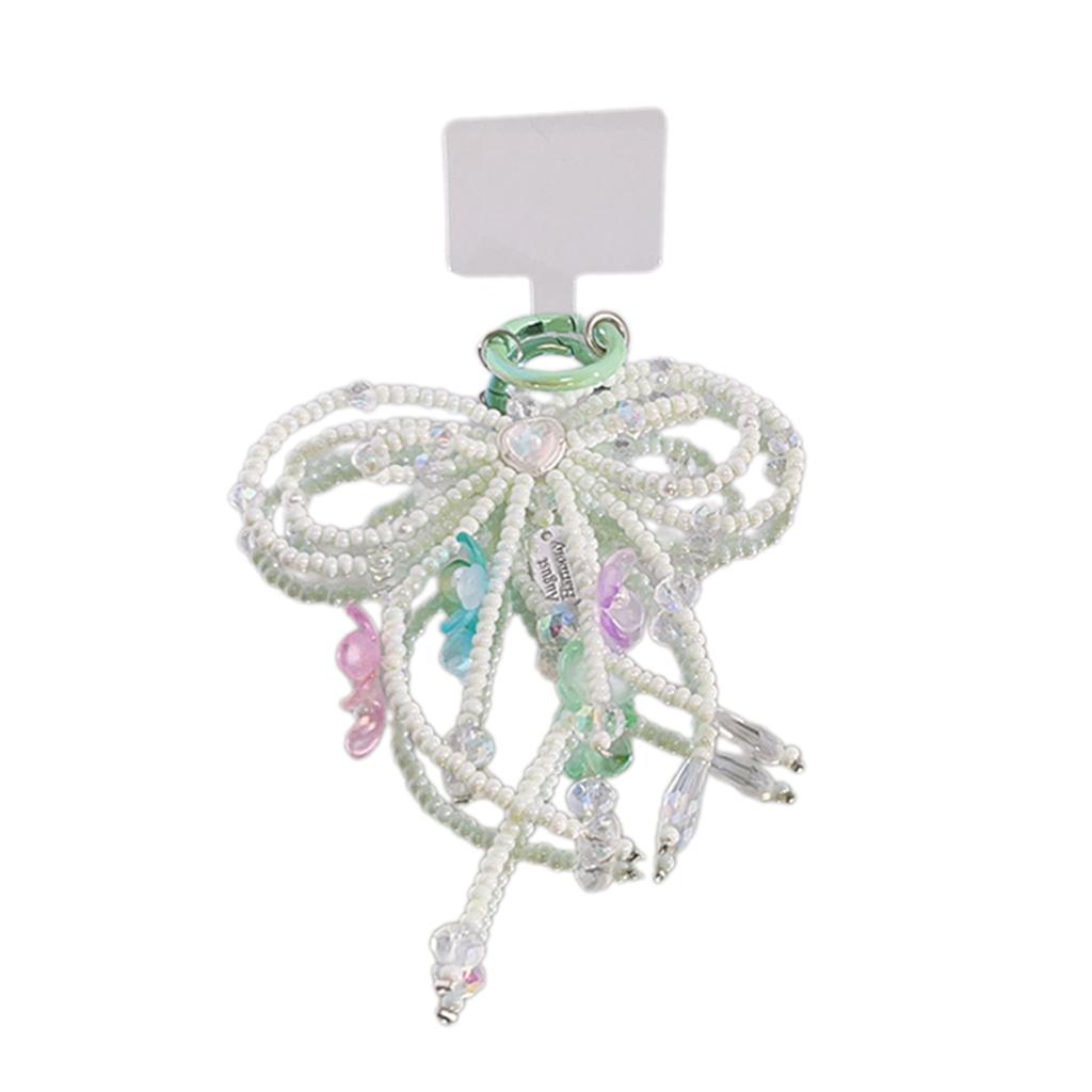 Mobile Phone Chain Clip Handmade Beaded Bowknot Pendant Keychain Multicolor Butterfly Bow Shaped Schoolbag Decoration