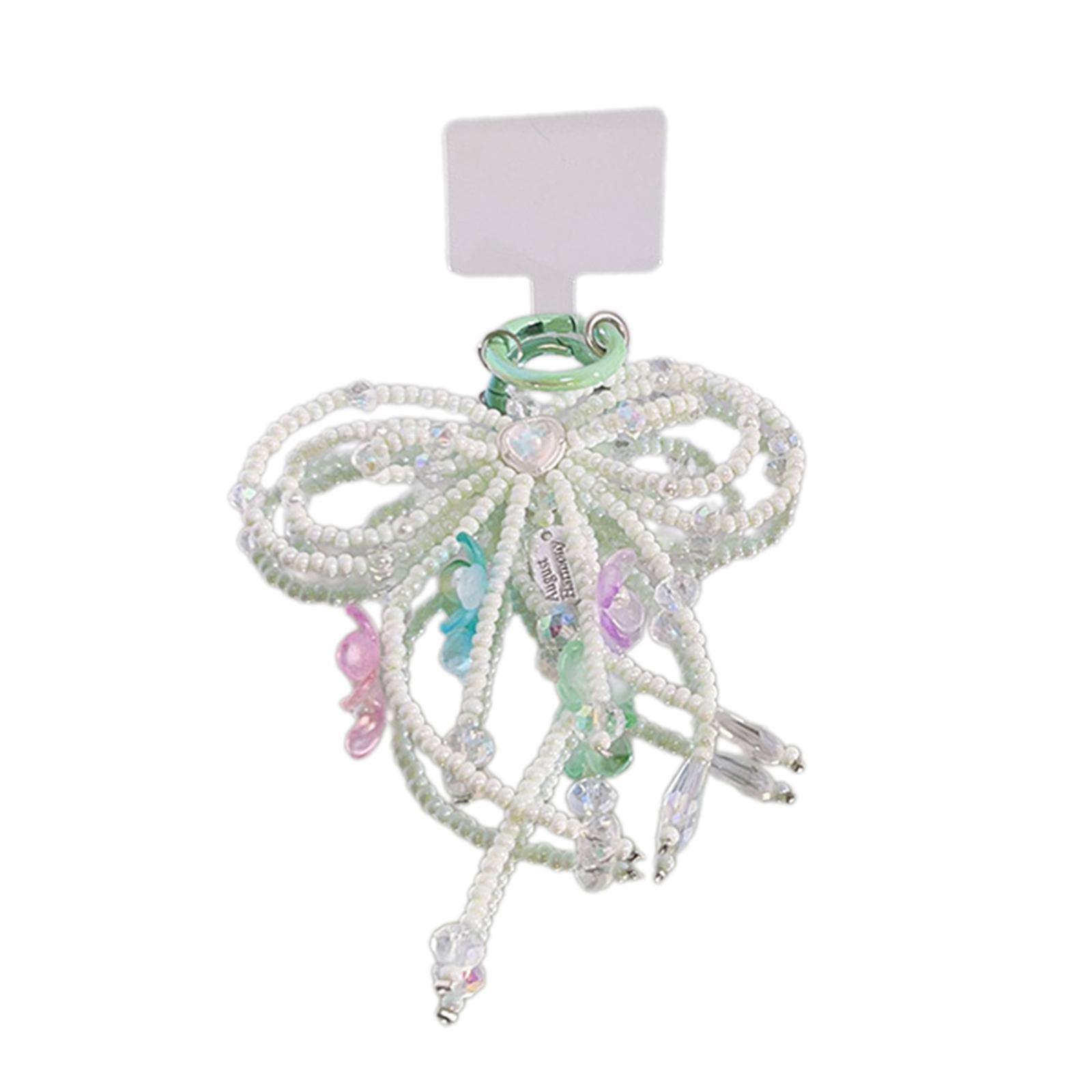 

Цепочка для мобильного телефона Клипса Ручная работа Бисером Узел Подвеска Брелок Многоцветная Бабочка W-образная Украшение для школьного ранца зелёный