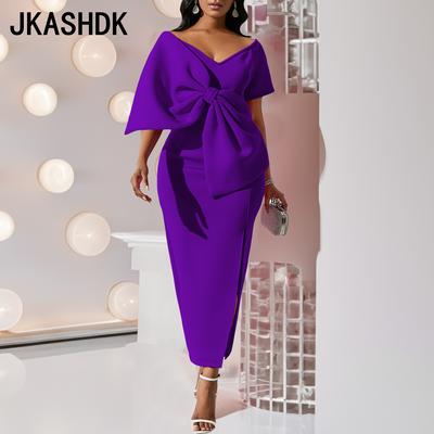 Women's Fashion Summer Spring Solid Color Print Short Sleeve V-Neck High Waist Cocktail & Evening Dresses