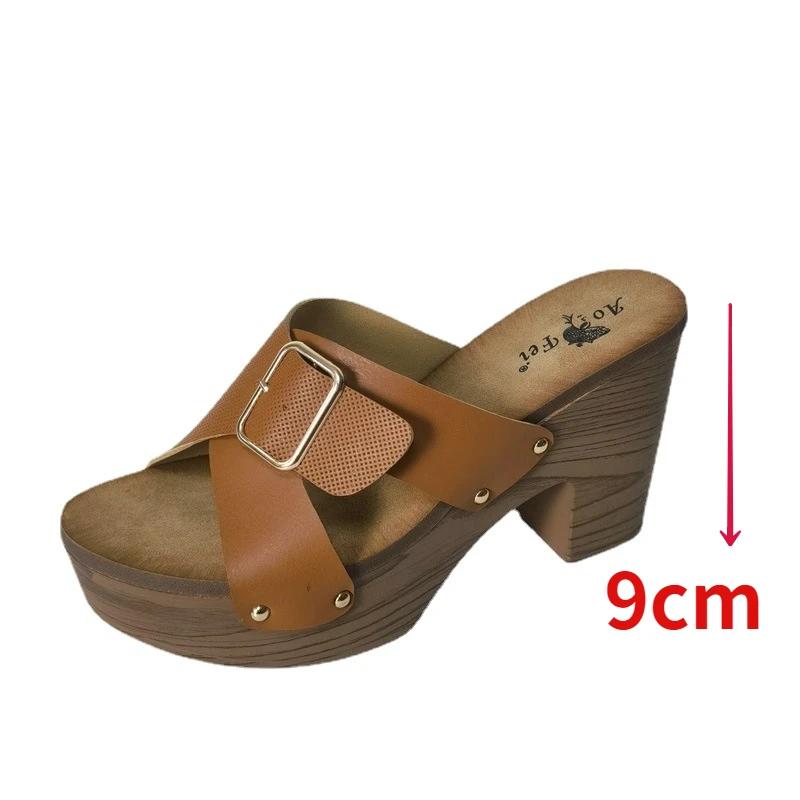 Fashion 2025 New Summer Women Slippers Soft Platform Shoes Ladies Chunky Heels Trendyol Buckle Designer Sandals Woman Slip-on Party Shoe