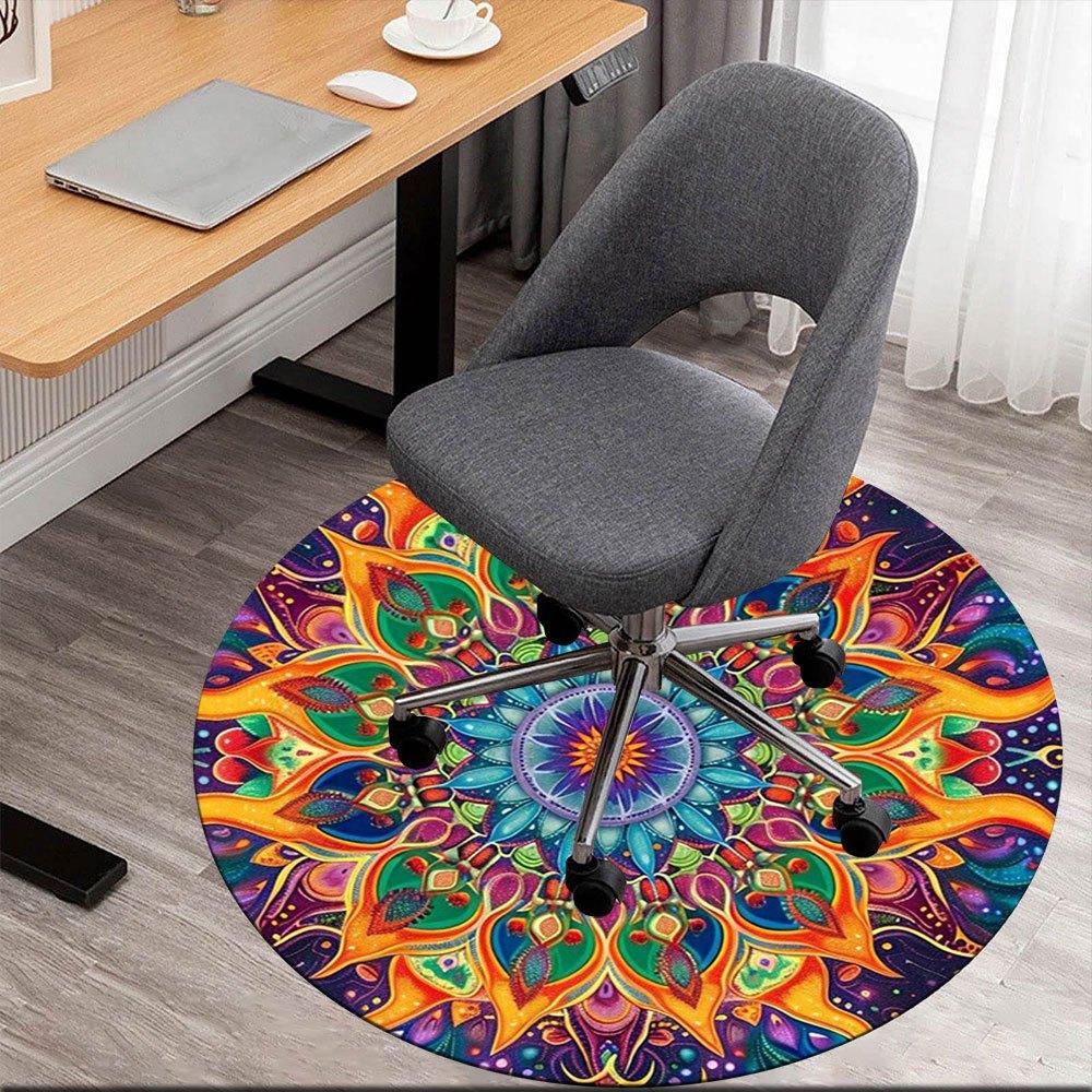 

Vibrant Mandala Art Print: Colorful Circular Design for WallsRound Non-Slip chair mat chair carpet for office Rugs for Office Decor Gift For Valentine 80cm by 80cm