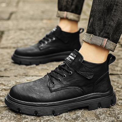 Stivaletti da uomo in pelle impermeabile con lacci Stivali da uomo peluche Moda Scarpe leggere da uomo Inverno Casual calde scarpe di cotone
