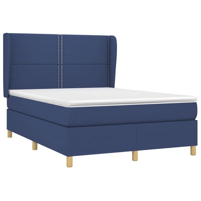 Lit avec matelas - Maison Exclusive - 140x200 cm - Tête de lit réglable - Tissu bleu - Ressorts ensachés