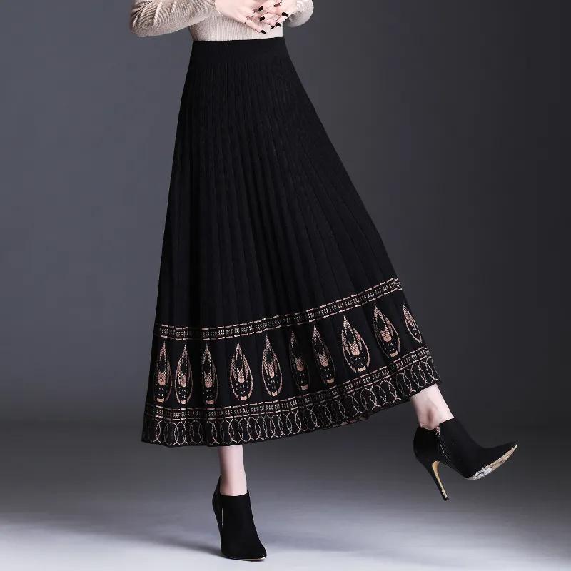 Γυναικεία πλεκτά μακριά φούστα πλισέ γυναικεία Άνοιξη Χειμώνας Φθινόπωρο Vintage ρούχα με ψηλή μέση Faldas