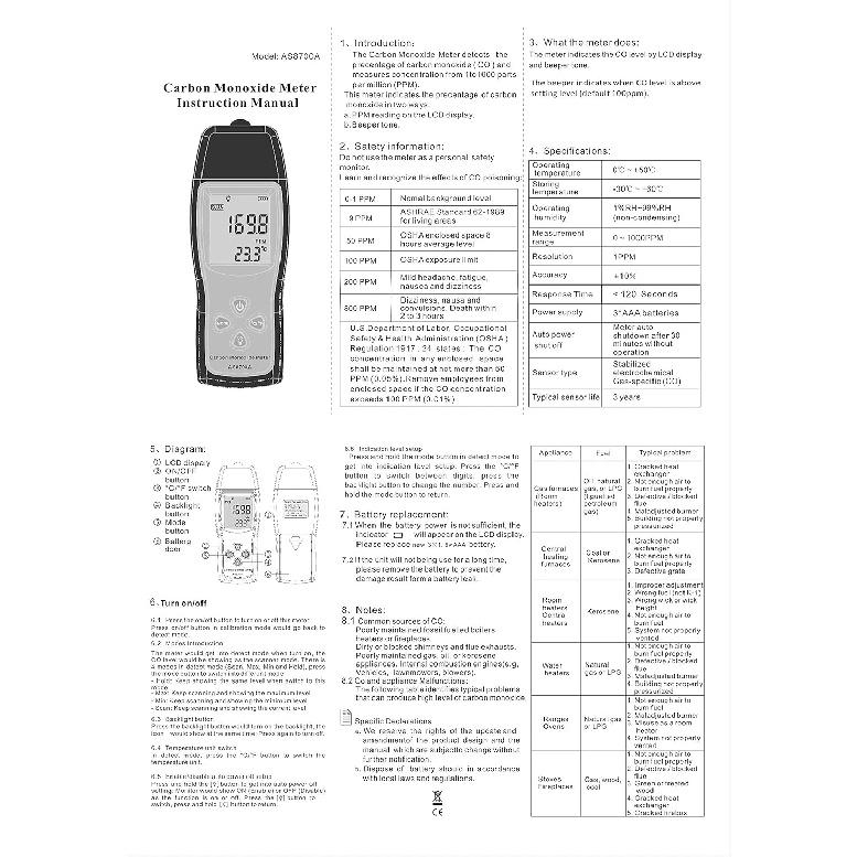 Handheld Carbon Monoxide Meter, Carbon Monoxide Detector, High Precision CO Detector, Portable CO Gas Leak Detector, CO Gas Monitor Tester