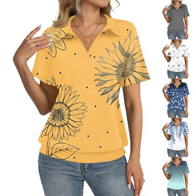 Women's Fashion Casual Lapel Short Sleeve Printed Shirt Women's Up Tops