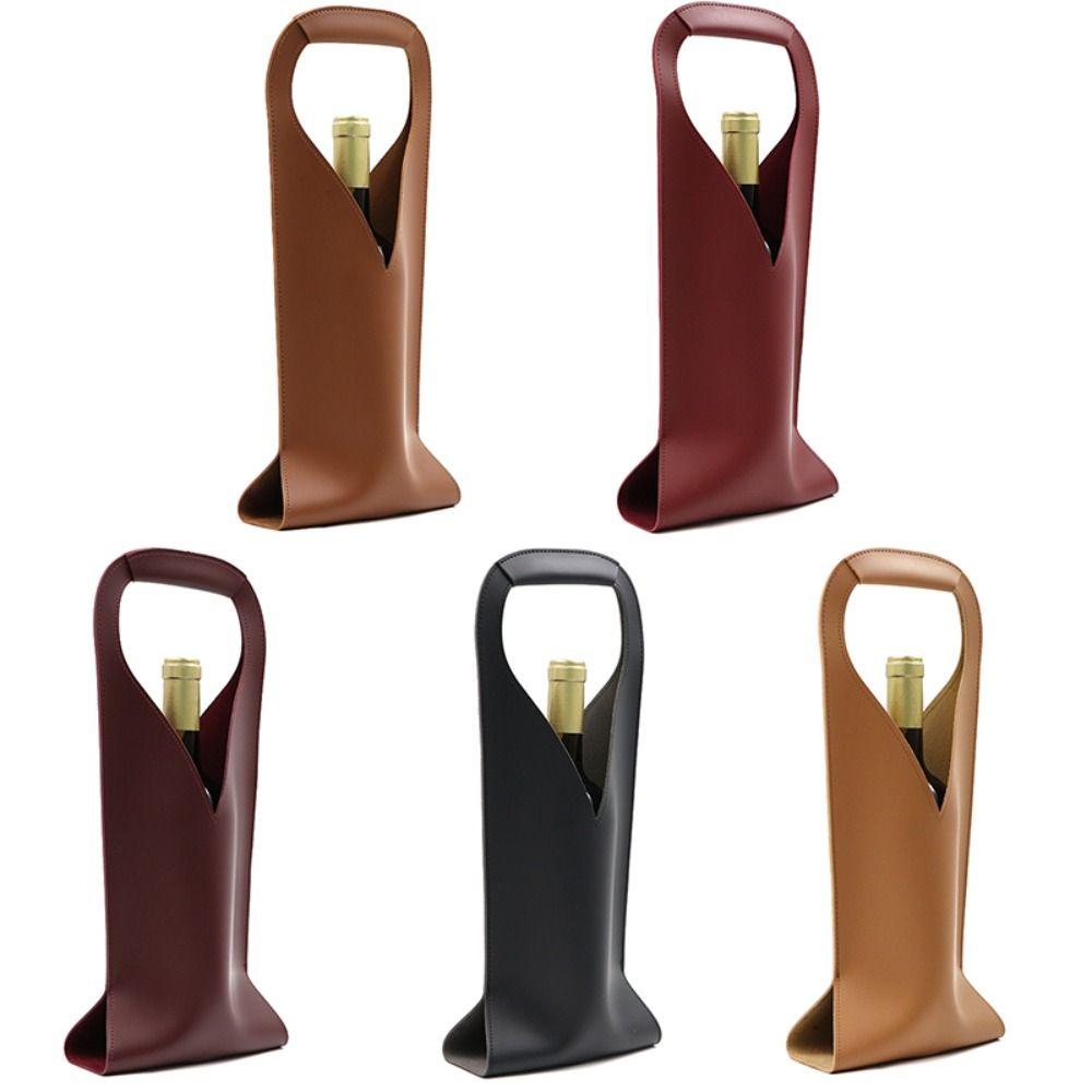 

Single Champagne Bottle Red Wine Packing Bag Handle Wine Gift Bag Portable PU Leather Wine Bag