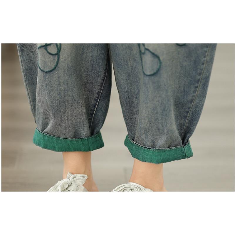 Dimanaf 2025 New Summer Basic Elastic Jeans Pants Women Loose Denim Trousers Big Casual Blue Pants