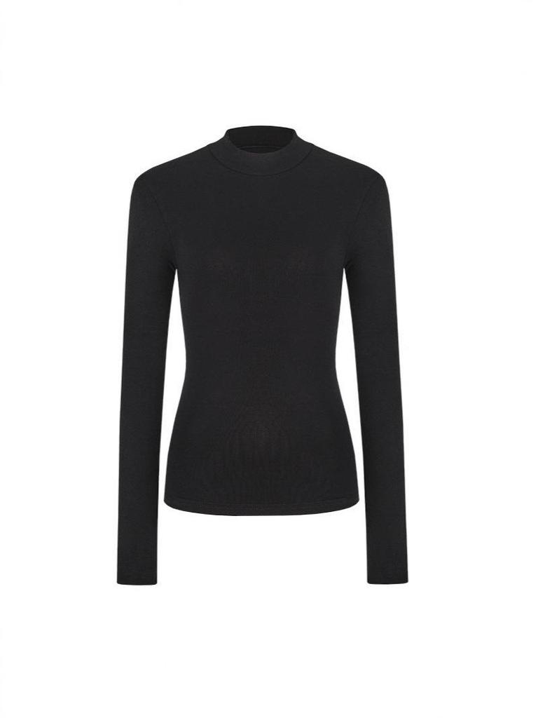 Women's Slimming Long-Sleeve German Velvet T-shirt, Solid Color, Versatile Autumn/Winter Fashion Top with Half-High Collar