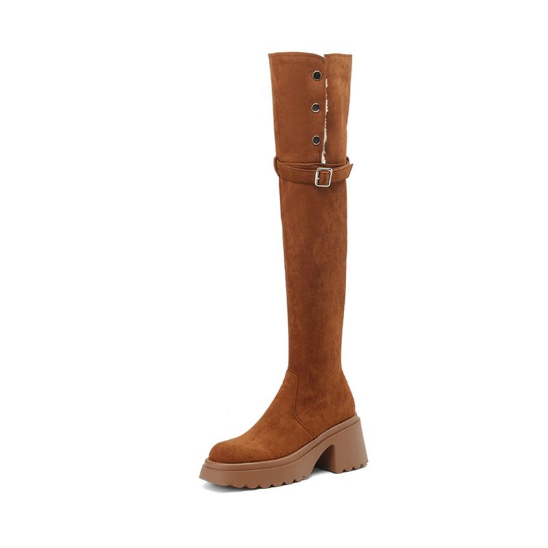 

Meotina Women Thigh High Long Boots Round Toe Block Mid Heels Buckle Platform Zipper Gogo Boots Ladies Fashion Shoes Winter 43 39 верблюд