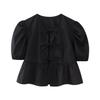 Dolce Casual Cravatta Girocollo Maniche a Bolla Versatili Camicette Camicia Corta