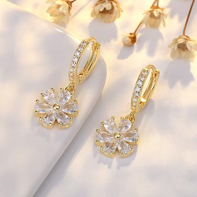 New Product Micro-inlaid Zircon Flower Ear Buckle Sweet Cute Tassel Lady Fresh Petal Earring Fairy Style