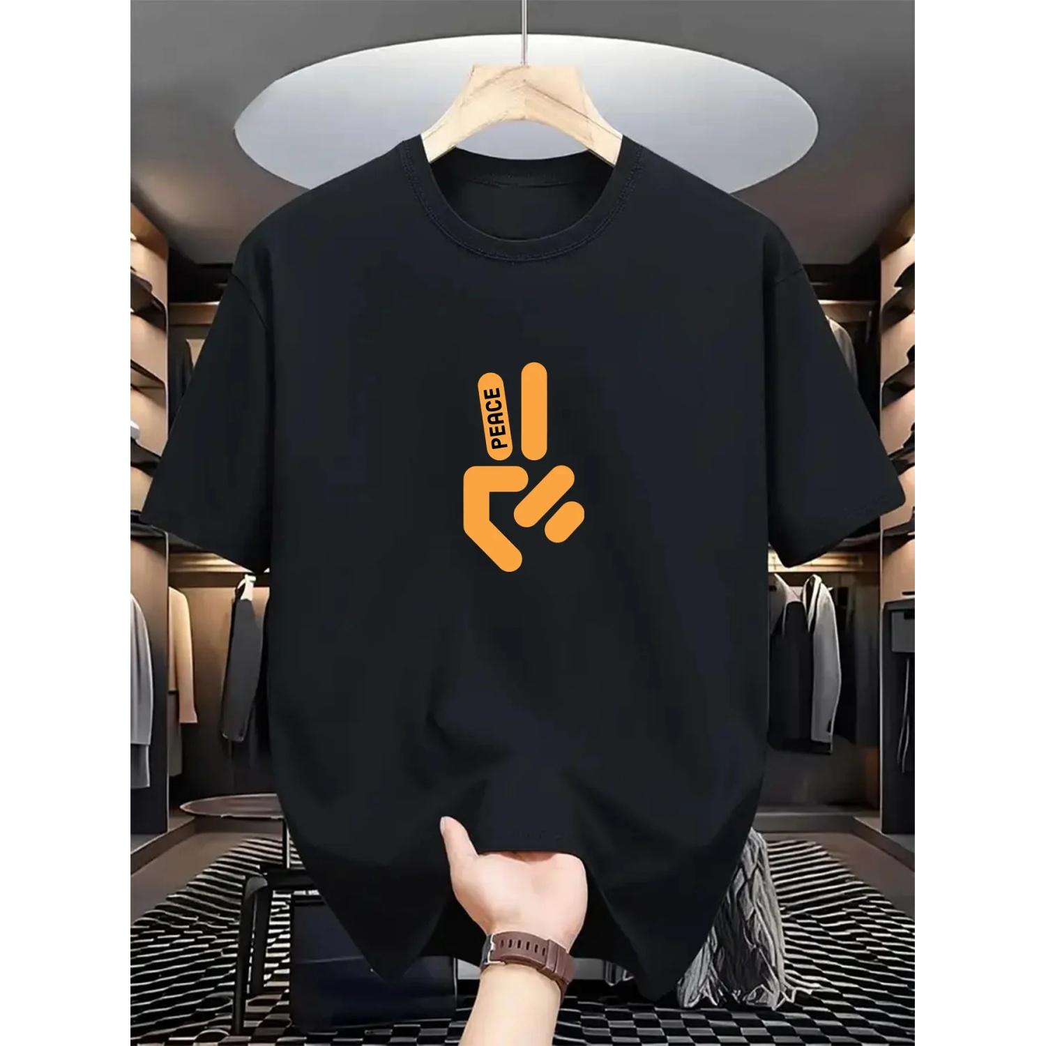 Peace Sign Graphic T-Shirt 100% Cotton O-Neck Short Sleeve Summer Casual Mens T-shirt Streetwear S чёрный