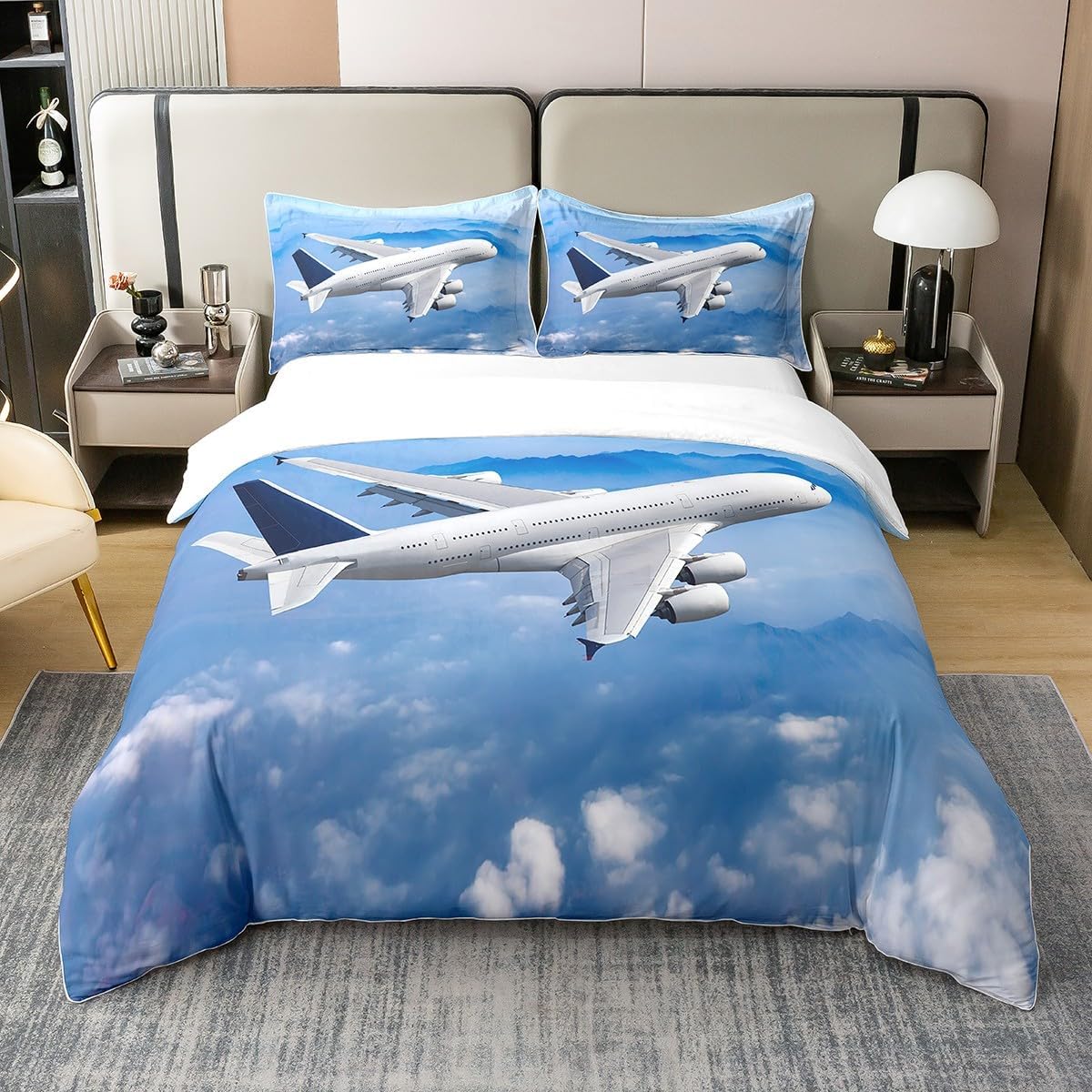 Ensemble de housse de couette avion pour enfants et tout-petits Dessin animé Avion Ensemble de literie Housse de couette et taie d'oreiller mignonnes Cadeaux pour bébés filles et garçons 100x135cm 2pcs