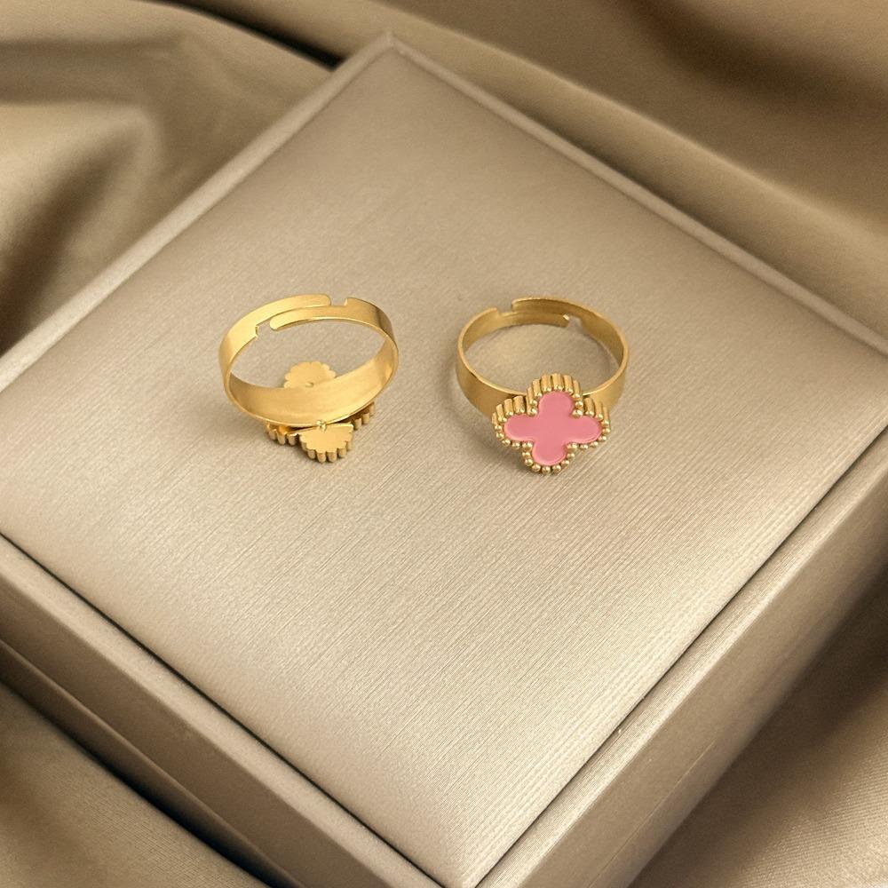 13mm Vierblättriger Kleeblattring 18K Vakuumbeschichtet Verstellbares Offenes Design Damenring