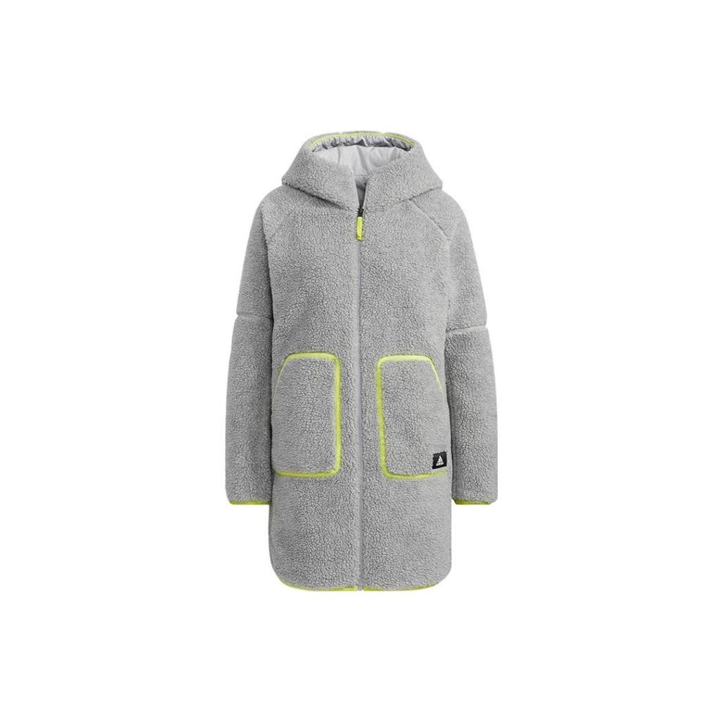 Adidas Jachetă din bumbac, cu mânecă lungă, cu glugă, cu garnitură în dungi, cu fermoar, pentru femei, gri H23078