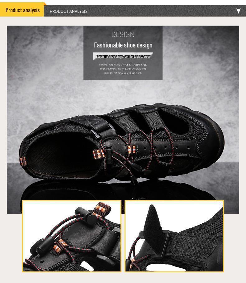 Men's Outdoor Breathable Closed-Toe Leather Sandals - Comfortable, Large Size, Cross-Border Summer Beach Shoes