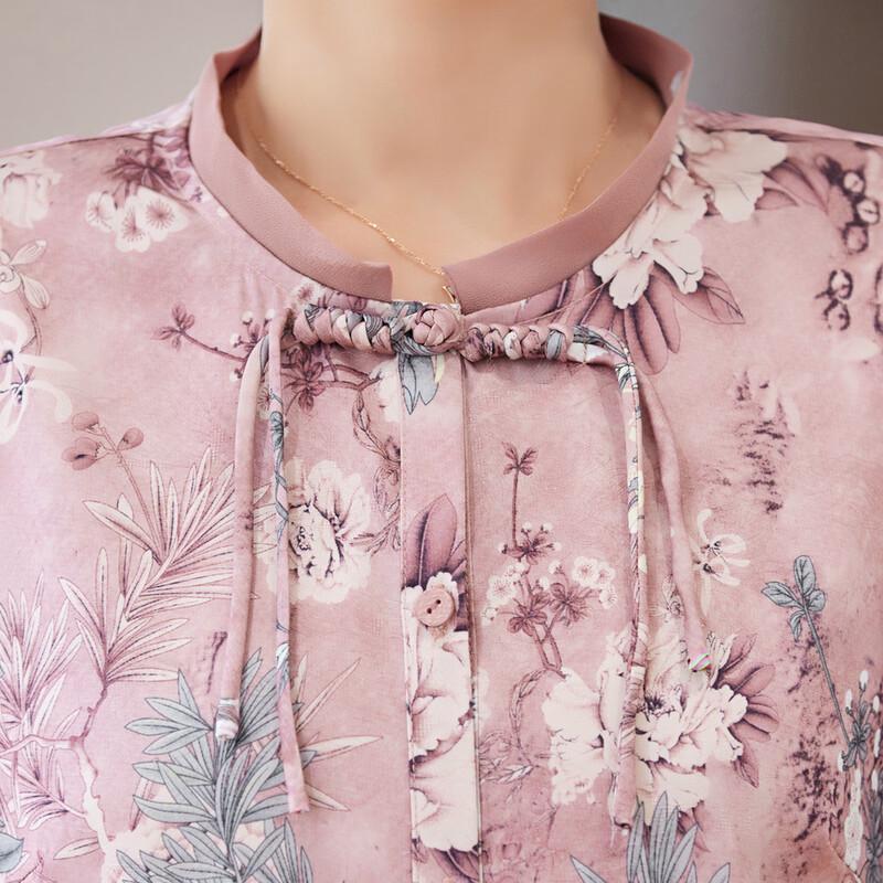 Pasite New Chinese Style Mom's Summer 3/4 Sleeve Printed Top & Pants Set