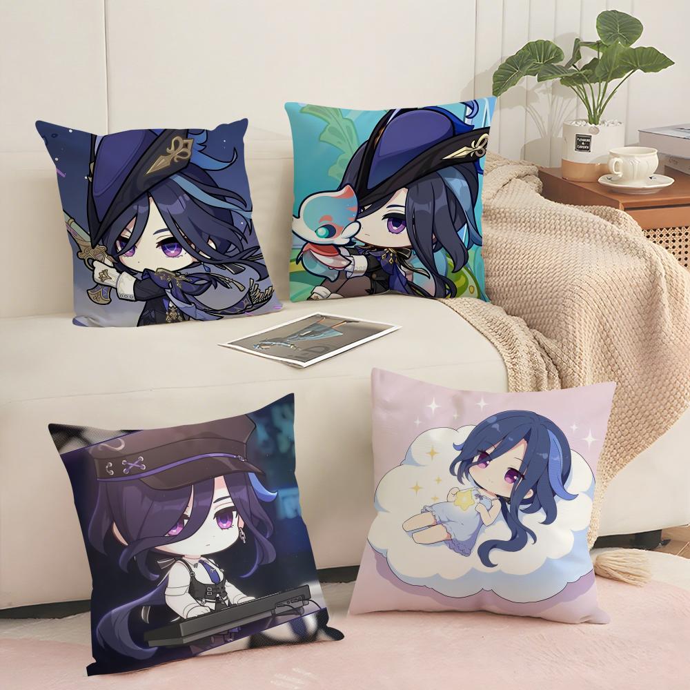 Genshin Impact Clorinde Cushion Cover Soft Short Plush Pillow Cover Smooth Cozy Texture Aesthetic Cushion Case Home Decor