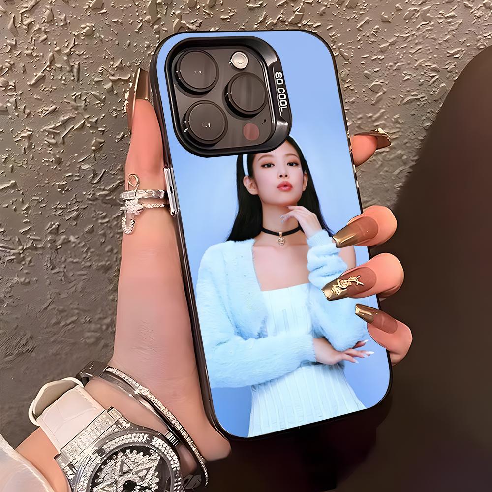 Funda de Teléfono de la Cantante J-jennie Para IPhone17 Air 16 15 14 Plus 13 12 11 Pro XS Max Funda con Parachoques Plateada Negra