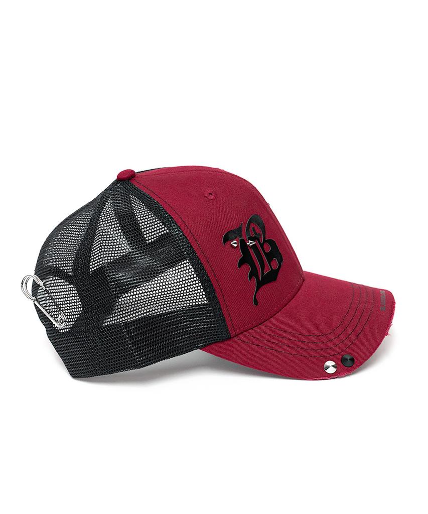 BLACKBLOND Vividi Dual B Logo Trucker Mesh Cap (Burgundy)