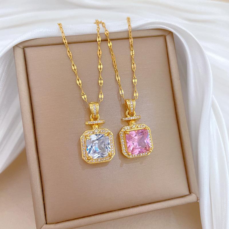Perfume Full Diamond Fashion Light Luxury Temperament Gorgeous Full Diamond Necklace Female Versatile Collarbone Chain Titanium Steel Chain